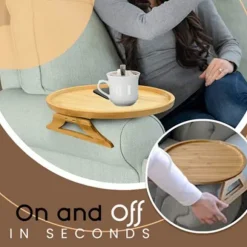 Clip-on bakke sofabord, bambus sofa armlænsbakke, foldbar sofa armlænsbakke, bærbar clip-on sidebord