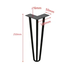(25cm) 4x Bordben hårnålsben Hårnålsben Stål bordben DIY Bordglider Udskiftelige bord