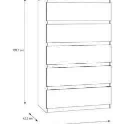 Commode CHELSEA 5 skuffer - Egetræ dekoration - L 77,2 x P 42,2 x H 128,1cm Sonoma ek