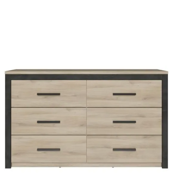 Commode COLORADO 6 Skuffer - Egetræ og sort - L 129,1 x P 41,8 x H 77,1cm - DEMEYERE ek kronberg