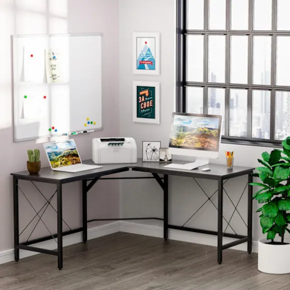 Computer Skrivebord L-Shape Hjørne Skrivebord, Vinkel Skrivebord, Mdf, Sort, 150X150X76Cm