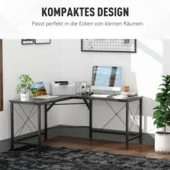 Computer Skrivebord L-Shape Hjørne Skrivebord, Vinkel Skrivebord, Mdf, Sort, 150X150X76Cm