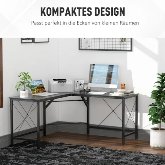 Computer Skrivebord L-Shape Hjørne Skrivebord, Vinkel Skrivebord, Mdf, Sort, 150X150X76Cm