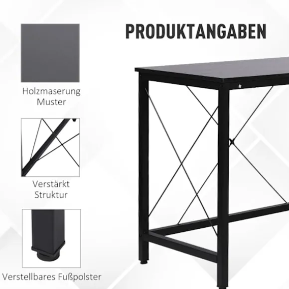 Computer Skrivebord L-Shape Hjørne Skrivebord, Vinkel Skrivebord, Mdf, Sort, 150X150X76Cm