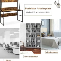 Computer skrivebord med hylde & bogreol & justerbare fodpuder Skrivebord Arbejdsbord kaffe