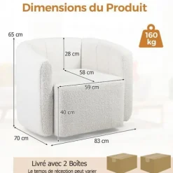 COSTWAY 360° Drejelig Velour Puffesofa, Maks. belastning: 160 KG