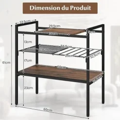 COSTWAY 3 etagers sidebord, endebord i industriel stil, metaramme, meshhylde 60 x 33,5 x 61 CM