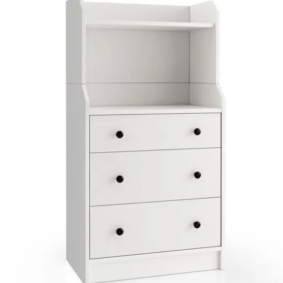 COSTWAY 3 skuffekommode med 2 åbne hylder, anti-tip-enhed, til stue, soveværelse, entré, 58x36x111 cm, hvid Vit