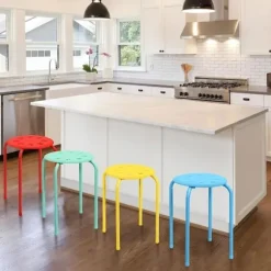 COSTWAY 6 stabelbare skamler 30 x 40,5 cm (Dia x H), Stabil X-formet sammenføjet metalramme til køkken, Bistro Multicolor Flerfärgad