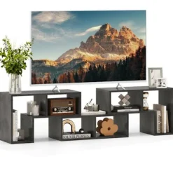 COSTWAY 65" TV Møbel i 3 Stk Modulerbart, Bibliotekhylde Modulær til Stue, Soveværelse, TV Møbel i Træ, 135x30x43cm, Grå Grå