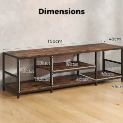 COSTWAY 65" TV Møbel med Åbne Opbevaringshylder, 4 Rum, 150 x 40 x 45 cm til Stue, Værelse, Brun kastanj