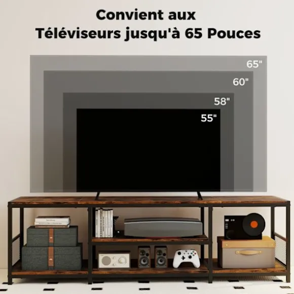 COSTWAY 65" TV Møbel med Åbne Opbevaringshylder, 4 Rum, 150 x 40 x 45 cm til Stue, Værelse, Brun kastanj