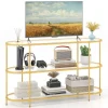 COSTWAY 65" TV-bord i glas med 3 store hylder i hærdet glas, til stue, soveværelse, rum, 140 x 41 x 82 cm