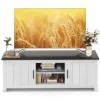 COSTWAY 60" tv-stativ med 4 rum 2 døre 2 kabelstyringshuller, til stue, soveværelse, 145 x 39,5 x 49,5 cm, brun