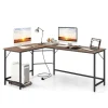 COSTWAY 168 x 125 cm Hjørneskrivebord med CPU-holder, 2 strømstik og USB & Type C-port, robust metalramme, naturlig