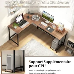 COSTWAY 168 x 125 cm Hjørneskrivebord med CPU-holder, 2 strømstik og USB & Type C-port, robust metalramme, naturlig