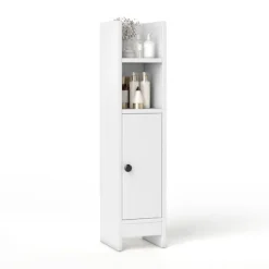 COSTWAY Badeværelsesskab med Dør og Justerbare Hylder, Justerbar Hylde, til Badeværelse, Stue 20 x 18 x 80 cm Hvid