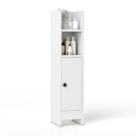 COSTWAY Badeværelsesskab med Dør og Justerbare Hylder, Justerbar Hylde, til Badeværelse, Stue 20 x 18 x 80 cm Hvid
