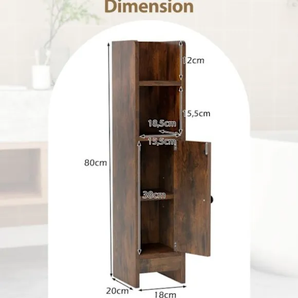 COSTWAY Badeværelsesskab med Dør og Justerbare Hylder, Justerbar Hylde, til Badeværelse, Stue 20 x 18 x 80 cm Marr