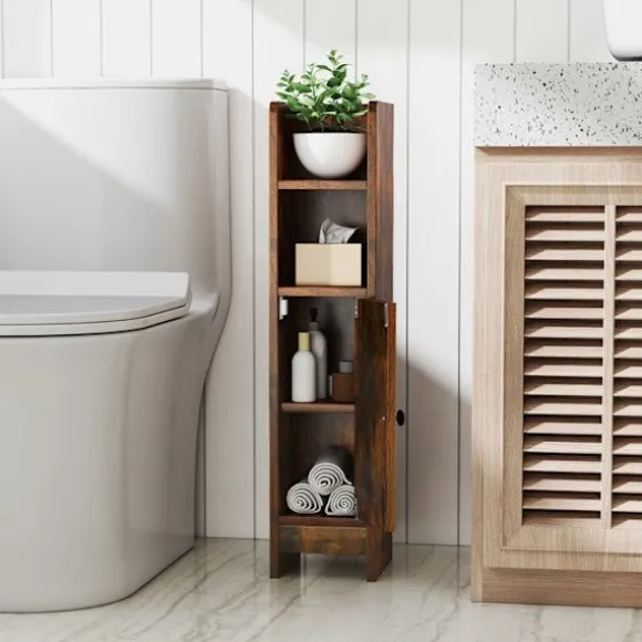COSTWAY Badeværelsesskab med Dør og Justerbare Hylder, Justerbar Hylde, til Badeværelse, Stue 20 x 18 x 80 cm Marr