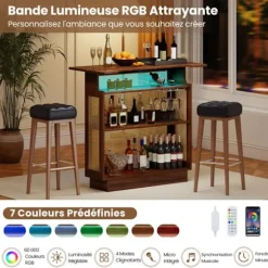 COSTWAY Barbord i PE Rattan 120 x 55 x 110 cm - RGB LED-belysning - 3 holdere til vinglas og 3 hylder