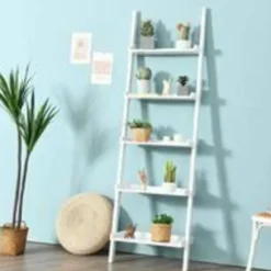 COSTWAY Bogreol Stigestil hylde med 5 opbevaringslager til stue, soveværelse 49 x 33 x 191 cm Skandinavisk hvid