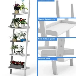 COSTWAY Bogreol Stigestil hylde med 5 opbevaringslager til stue, soveværelse 49 x 33 x 191 cm Skandinavisk hvid