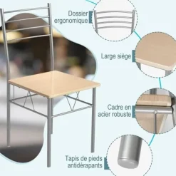 COSTWAY bord- og 4 stolesæt, plader af hærdet glas, lakeret metalstel til køkken, stue