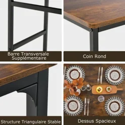 COSTWAY bord- og 2 stolesæt 1 bænk - 4 personer, industriel stil, metalkonstruktion til spisestue, restaurant, køkken