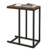 COSTWAY 'C' formet sidebord til sofa og seng, 45,5 x 25,5 x 64 cm, metalstel til stue, soveværelse, brun