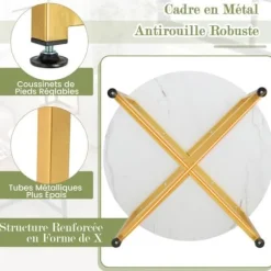 COSTWAY 3-delt sofabordssæt, inklusive 1 rund og 2 firkantet, robust metalstel, maks 200 kg, moderne, hvid og guld