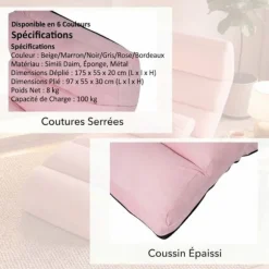 COSTWAY Doven Stol med Pude, Ryg 90°-180°, Sammenklappelig Gul Stol i Suede Overflade, 175 x 55 x 20CM Rosa
