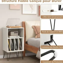 COSTWAY drevskab med 5 åbne rum, USB-port & Type-C-port, metalfødder, industriel stil, 48x40x88 cm, hvid
