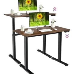 COSTWAY elektrisk sidde-stå skrivebord 120x60x(73-122) CM Højdejusterbar, med motor, maks. belastning 80KG Støj: ＜50 dB