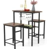 COSTWAY Ensemble 3 Stykker - Oval Spisebord og 2 Taburetter - Vinflaskeholder, Vinglasholder til Køkken, Bistro Brun