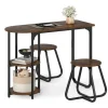 COSTWAY Ensemble Spisebord Industriel 3 PCS 110 x 45 x 78 cm med 2 Høje Stole - Opbevaringshylder Brun