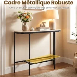 COSTWAY Entréekonsol med Syntetisk Marmorplade og Metalramme 110 x 30 x 91 cm (L x B x H) Grå og Sort