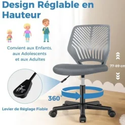 COSTWAY Ergonomisk mesh kontorstol, justerbar sædehøjde 41-53 cm, til børn, teenagere, voksne, grå Grå
