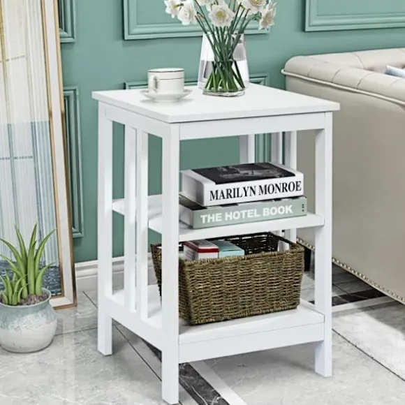 COSTWAY 3-etagers sengebord, enkelt og moderne sidebord, til soveværelse, stue 40x40x61cm Vit