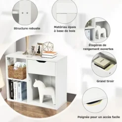 COSTWAY 3-etagers sidebord, endebord med opbevaringshylde, industriel stil, til soveværelse, stue, hvid