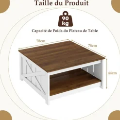 COSTWAY Firbenet Sofabord Med 2 Niveauer, Opbevaringshylde, Åbent Rum, 78 x 78 x 44 CM til Soveværelse Kontor Balkon Vit och brun