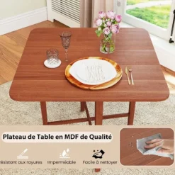 COSTWAY Firkantet Foldbar Spisebord i Træ til 2-4 Personer med 2 Foldbare Paneler 90 x 90 x 74,5 cm