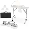 COSTWAY Foldable Manicure Table with Electric Dust Collector, with LED Lamp and Wrist Cushion for Client, White