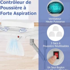 COSTWAY Foldable Manicure Table with Electric Dust Collector, with LED Lamp and Wrist Cushion for Client, White