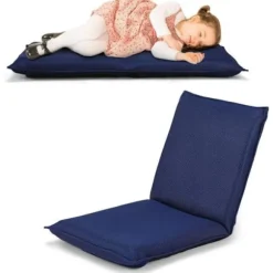 COSTWAY foldbar gulvstol, Tatami hvilestol i 6 positioner, ideel til soveværelse, stue, kontor, 44 x 54,5 x 53,5 cm (L x B x H) marinblå