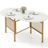 COSTWAY Foldbar Spisebord 150 cm til 6-8 Personer med Foldbar Forlængelse Pladsbesparende med Hvide Metalben
