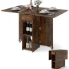 COSTWAY Foldebord 120 x 72 x 75 cm med 2 Hjul, Opbevaringsstativ og 2-niveau Skuffe Brun