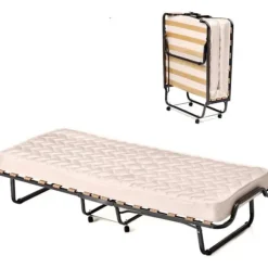 COSTWAY Foldeseng 80 x 200 cm, Ortopædisk Memory Madras 10 cm, 4-hjulet Sengeramme til gæster, Belastning 120 kg, Beige Ramfärg: Svart | Madrass färg: Beige | Fyndiq