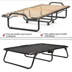 COSTWAY Foldeseng 80 x 200 cm, Ortopædisk Memory Madras 10 cm, 4-hjulet Sengeramme til gæster, Belastning 120 kg, Beige Ramfärg: Svart | Madrass färg: Beige | Fyndiq