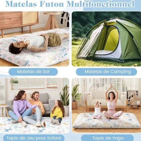 COSTWAY Futonmadras 140 x 200 CM, Aftagelig Vaskbar Topmadras, Bærbar Gulvmadras med Transporttaske, Regnbuemønster